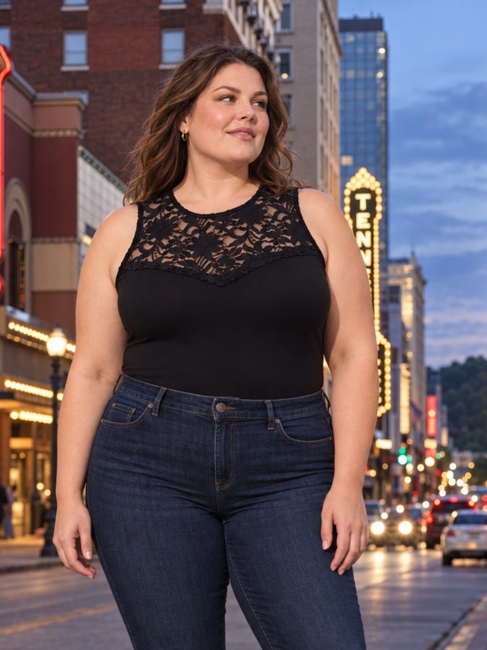 Torrid Womens Black Sleeveless Lace Yoke Bodysuit Plus Size Crew Neck New 3X